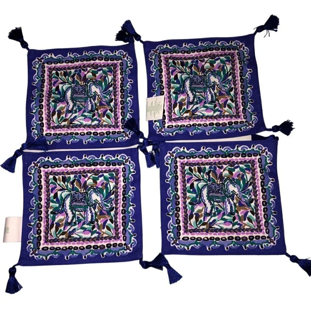 Lilly Pulitzer Cocktail Napkins Elephant Blue Grotto Fan Favorite Tassels 6